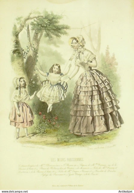 Engraving Parisian Modes 1846 No. 177 Children's Costumes Velvet Dress
