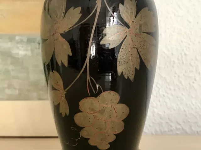 Antik Biedermeier Schwarzglas Vase Glasvase Serviettenrand Pokalvase Abriss 3