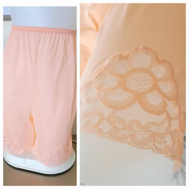 Vtg Kayser Peach Nylon Petti Pants Long Leg Panty Bloomers Lace Pillow Tab Sz 7