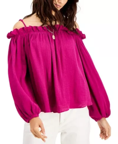 INC International Concepts Women's XL Rose Ruffle Trim Off the Shoulder Blouse