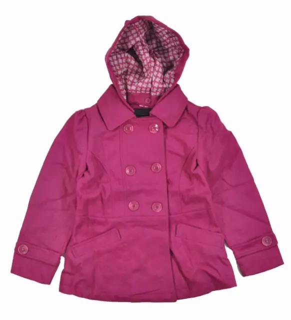 Yoki Girls Fuchsia Faux Wool Hooded Pea Coat Size 4 5/6 $71