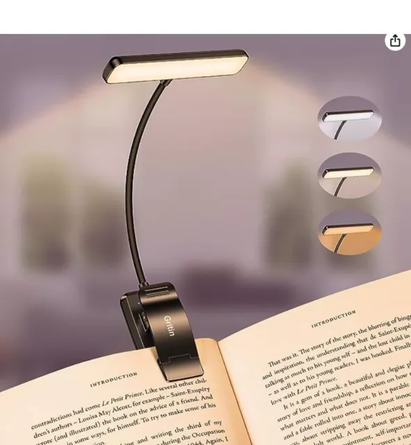 Lampe de Lecture LED, Gritin Liseuse Lampe Clip Rechargeable. Portable.