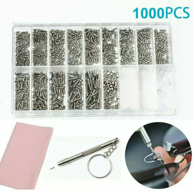 1000 Tiny Screws Nut Screwdriver Watch Eyeglass Sun Glasses Repair Tool Set Kit