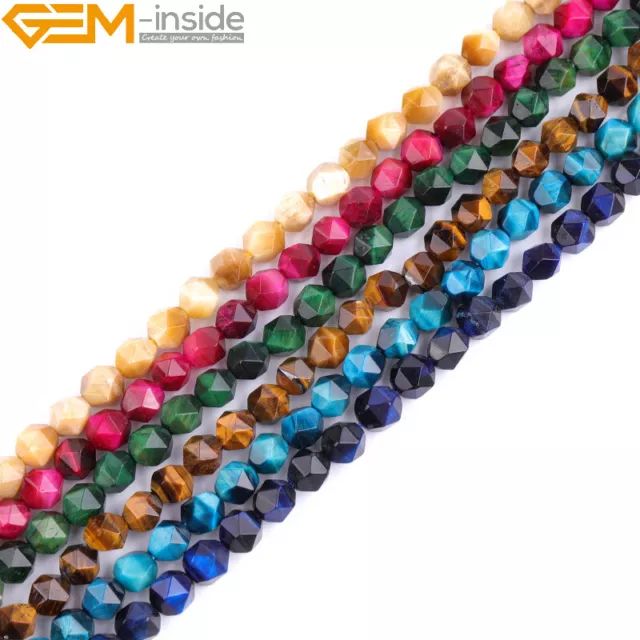 Faceted Tiger's Eye Assorted Color Loose Beads Cambay Jewery Making 15" UK