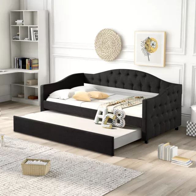 Upholstered Daybed Bed Frame with Trundle Sofa Bed Platform Twin Size Bed Frame