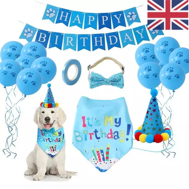 Dog Pet Happy Birthday Banner Hat Balloon Bandana Neckerchief Ties Party Decor