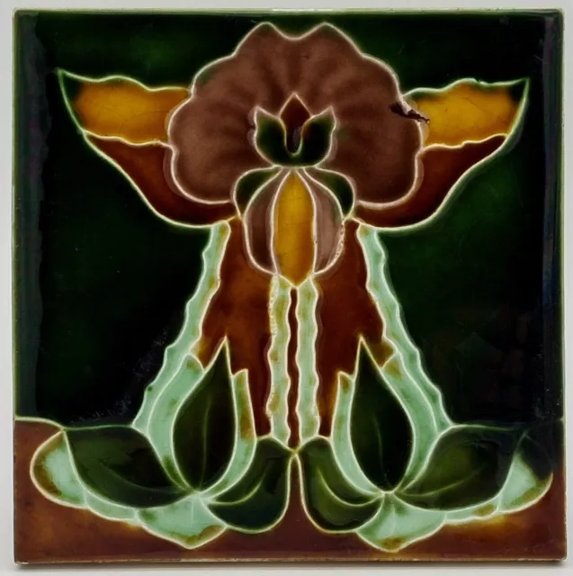 Antique Fireplace Art Nouveau Majolica tile by Henry Richards. C1905