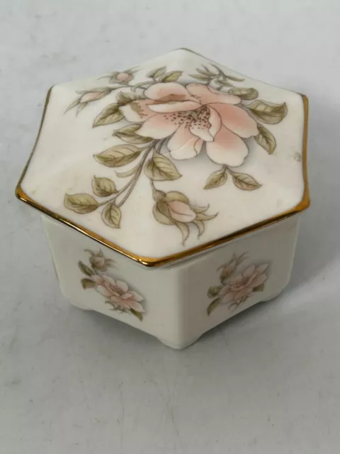 Classique China Modus Gold Rim Lidded Floral Trinket Pot Decorative Box Pink #LH