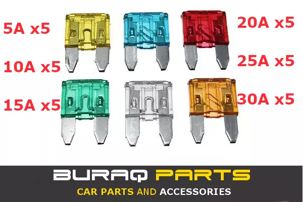 Pack of 30 - Auto MINI Blade fuses 5 10 15 20 25 30 AMP Car Bike Van Fuse Set