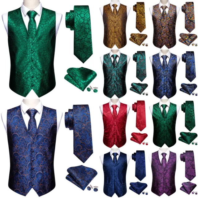 Mens Paisley Waistcoat Casual Wedding Vest Silk Tie Set Casual Formal Tops Suit