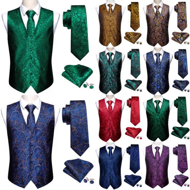 Mens Paisley Waistcoat Casual Wedding Vest Silk Tie Set Casual Formal Tops Suit