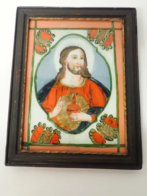 Antikes Hinterglasbild - Motiv -Herz Jesu um 1820