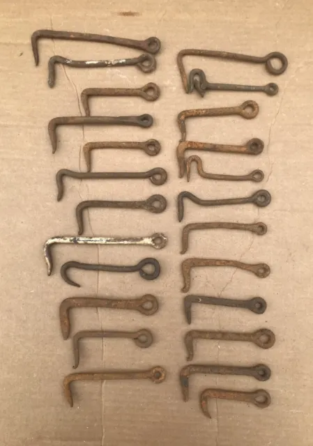 Lot of 24 Antique Vintage Barn Door Gate Hooks Latches 3.5" to 7"