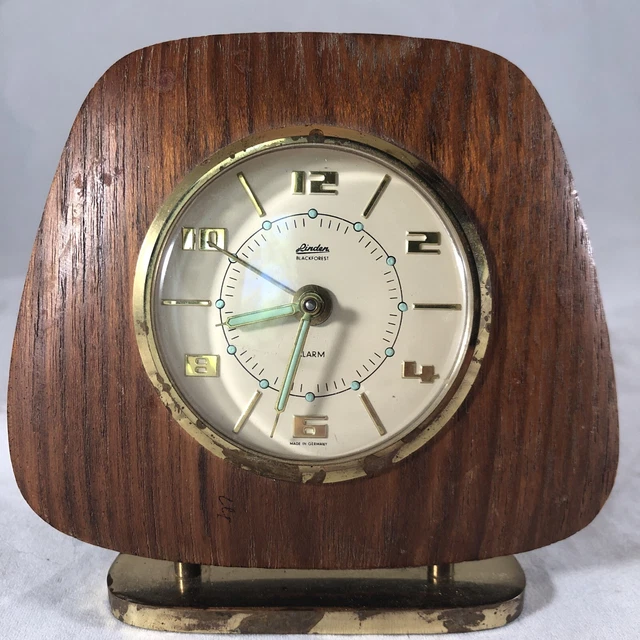 VINTAGE 4” MCM Wooden Metal Linden Black Forest Alarm Clock Germany NOT