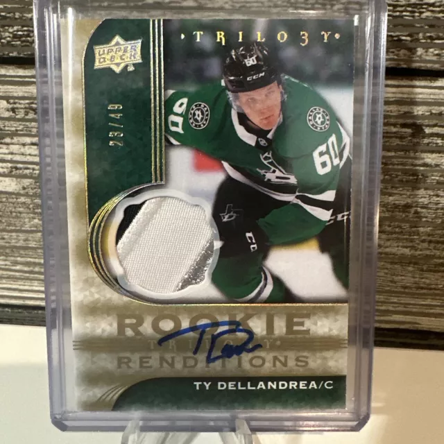 2020-21 upper deck trilogy hockey Rookie Renditions Patch Auto Ty Dellandrea