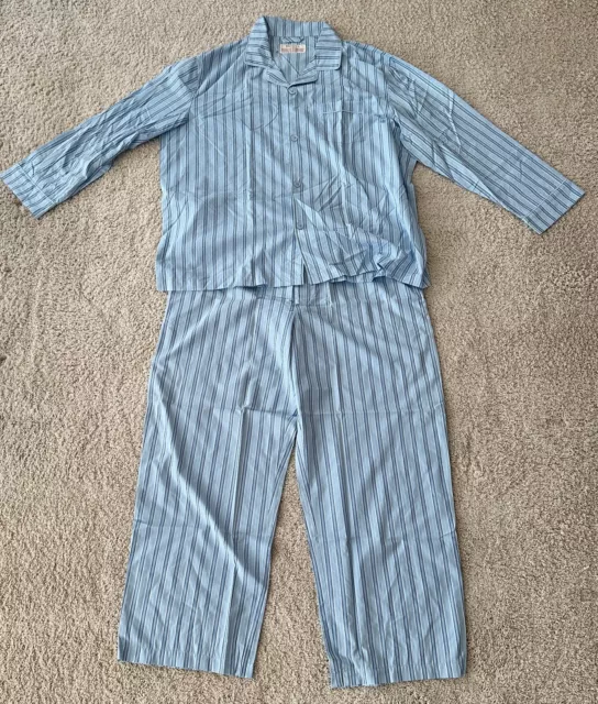 NEW MERONA Men's Blue Striped 2-Piece Pajama PJ Set Pants Button Top XXL