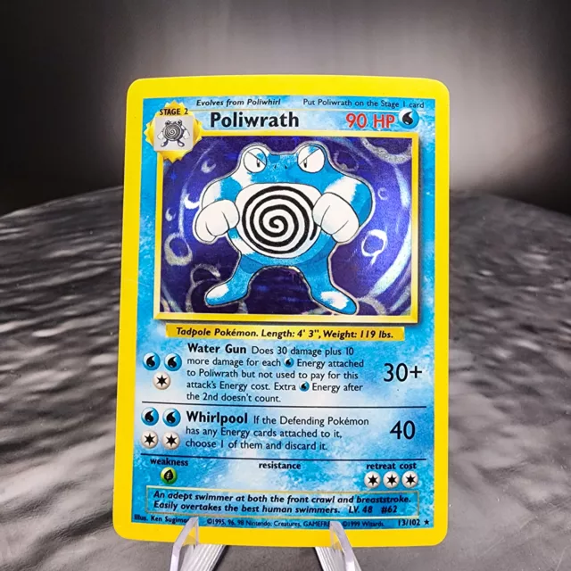 Poliwrath 13/102 Holo Unlimited Base Set Pokemon Card Rare Collectible 🌟🎴