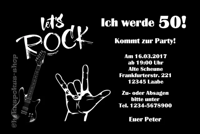 10 LUSTIGE EINLADUNGSKARTEN Rock Geburtstag Einladungen