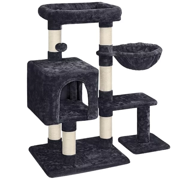 Arbre à Chat Multiniveau Tour pour Chat avec Poteaux en Sisal Niche 96,5 cm Noir