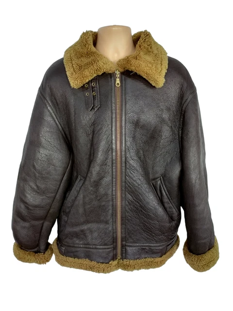 MENS TEODEM SIZE Small Dark Brown Leather Sheepskin Flying Aviator