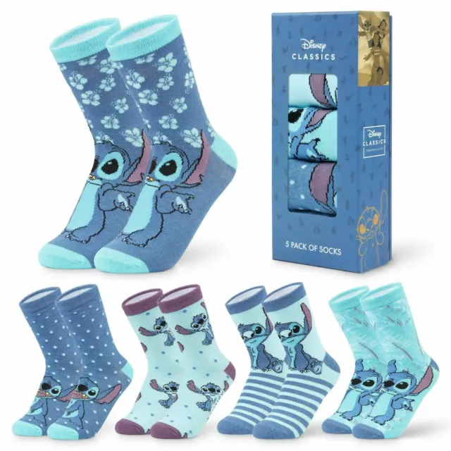 Disney Stitch Womens Socks, 5 Pairs Ladies Socks Cotton Rich, Stitch Disney Gift