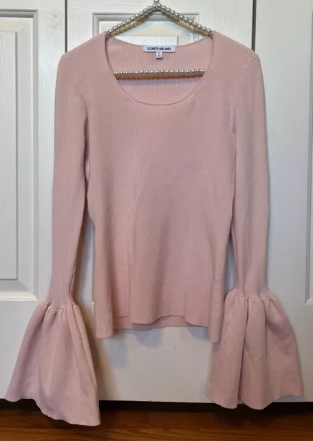 Elizabeth and James pink willow bell sleeve rib knit top SMALL ruffle wrist