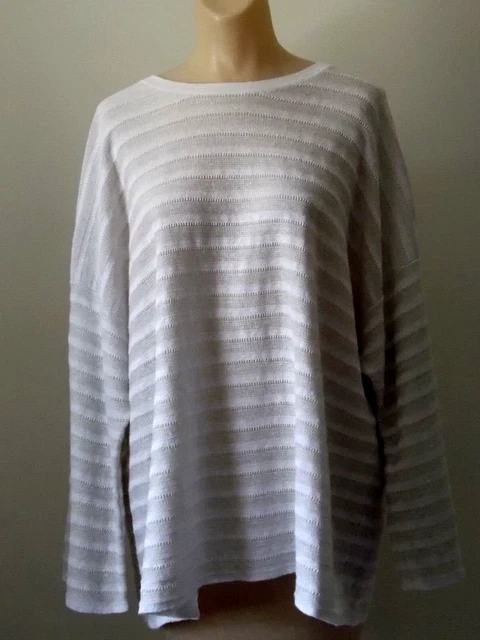 Eileen Fisher white and beige organic linen knit sweater, top, size XLTG