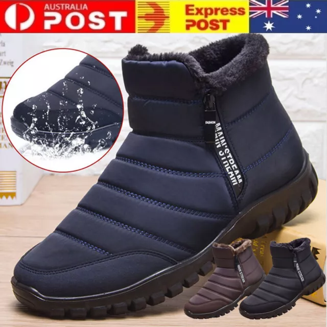 Men Thick Plush Lined Snow Boots Winter Warm Ankle Booties Waterproof Flat Shoes