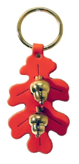 ORANGE OAK LEAF DOOR CHIME - Handmade Stitched Leather & Solid Brass Acorn Bells
