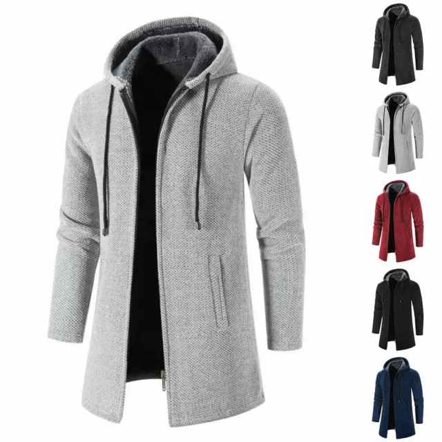 Mens Winter Warm Hoodies Thick Fleece Long Sleeve Coat Sweater Jacket Outwears