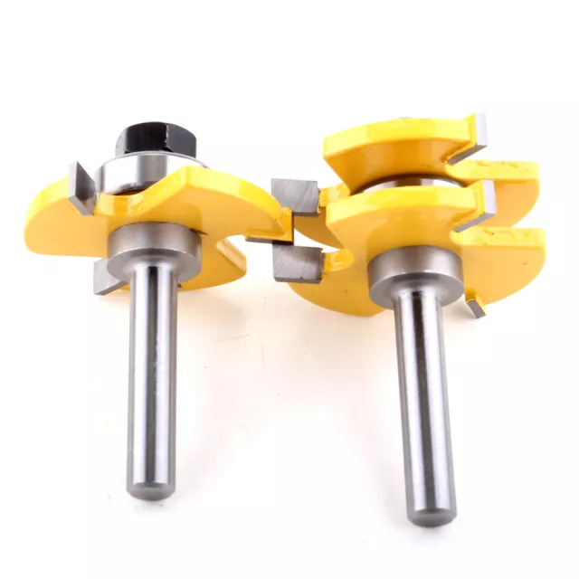 2Pcs 8mm Shank Tongue & Groove Router Bit Set 3 Teeth T-shape Wood Milling