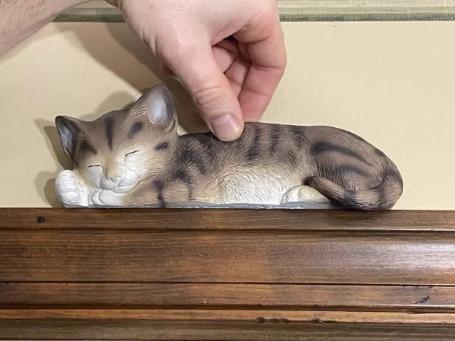 Young Concepts Door Topper Sculpture Hand Made Resin, Sleeping Brown Tabby Cat