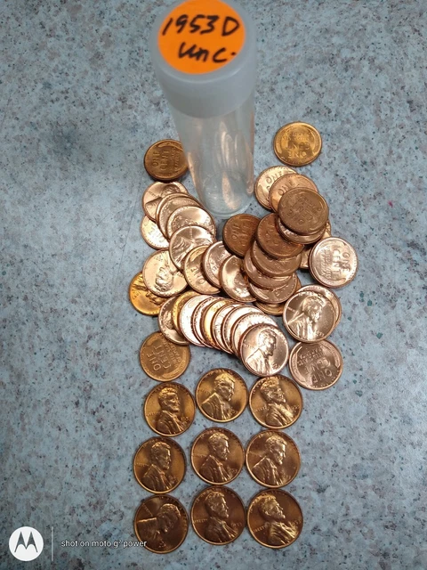 Full roll -1953 D  UNCIRCULATED LINCOLN WHEAT CENT  PENNIES  with storage tube