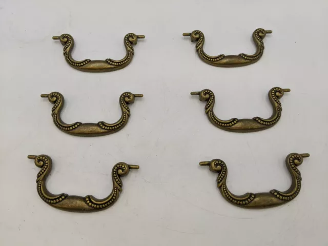 6pcs Lot Brass Dresser Drawer Handle Pull Replacement Furniture Hardware Vintage