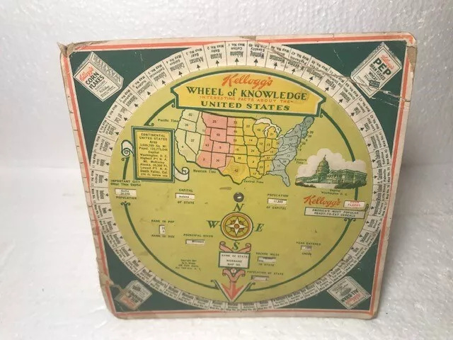 1932 Kellogg's Cereal Premium Wheel of Knowledge Facts About The United States