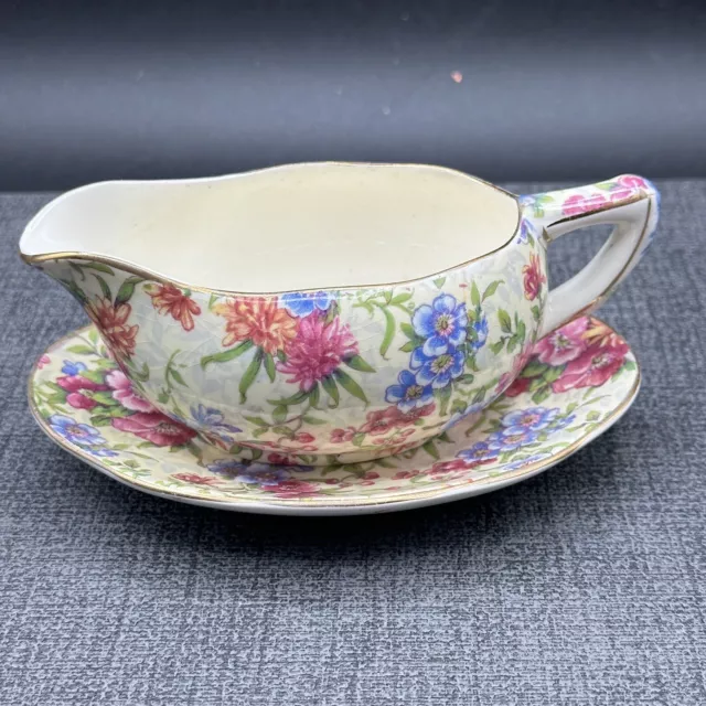 Vtg Royal Winton Grimwades Mayfair Chintz Gravy Sauce Boat & Underplate Floral
