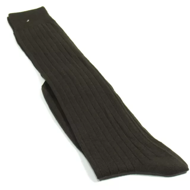 Neiman Marcus Men's OTC Ribbed Lux Wool Dress Socks Over-the-Calf Italy Brown 3