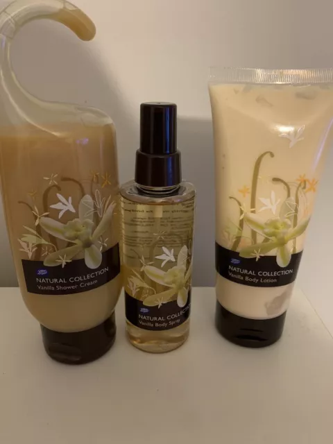 Vintage Boots Natural Collection Vanilla Body Spray, Shower, Body Lotion New