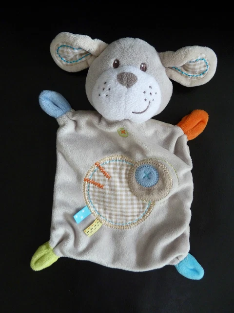 *. Doudou Plat Nicotoy Chien Lapin Gris Blanc Rond Croix Carreaux Ttbe