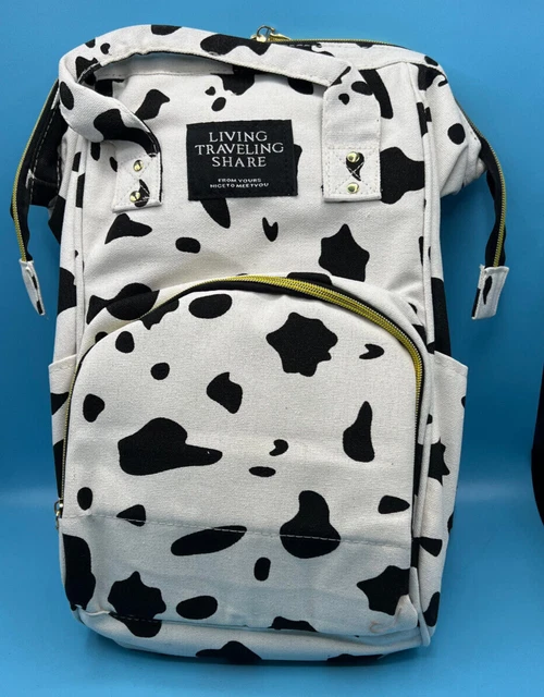 Living Traveling Share Cow Print Backpack Diaper Bag 14" tall