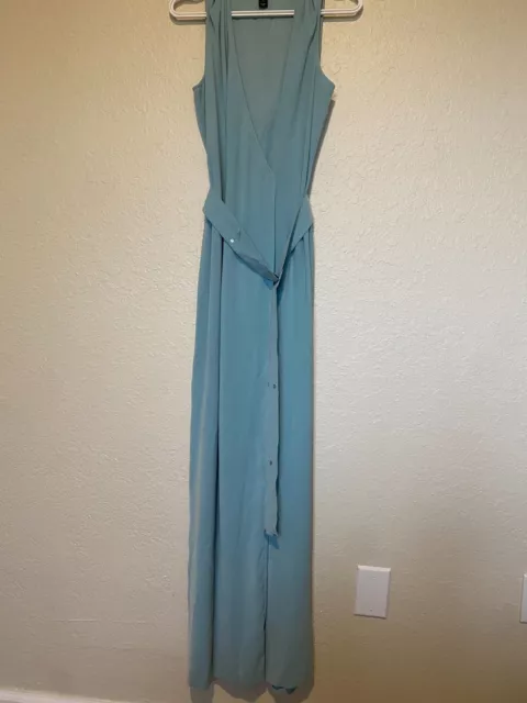 ST JOHN COUTURE LIGHT BLUE SLEEVELESS DRESS WITH BELT LONG DRESS size 8