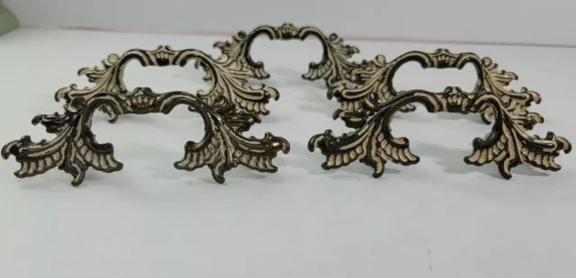 5 Ornate French Provincial Drawer Pull Handles White Wash 5" Long 3" Centers 3