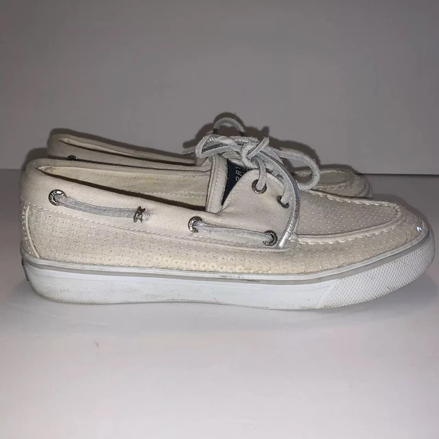 Sperry Top Siders White With Sequins Womens Size 6.5 Used See Pics T3