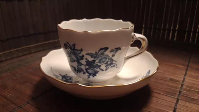 Mokkatasse Espressotasse Porzellan Meissen Aquatinta Blaue Blaue Blume