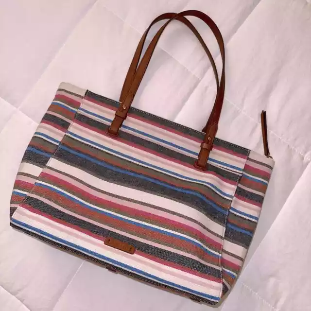 NWOT Fossil Striped Canvas Tote Bag Purse