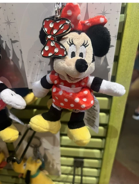 Disney Parks Exclusive Bag Charm Keychain Minnie Mouse Plush With Bow 2023