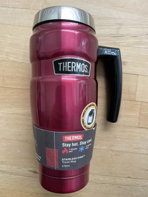 Thermos Stainless King Travel Mug 470ml Raspberry Red With Handle SCRATCHES