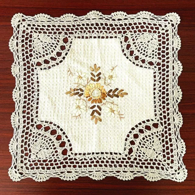 Tischdecke Vintage Handarbeit Häkelspitze Stickerei Mitteldecke Deckchen Blumen