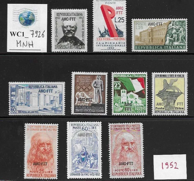 WC1_7926. TRIESTE FTT. Nice lot of 1952 sets & stamps. MNH