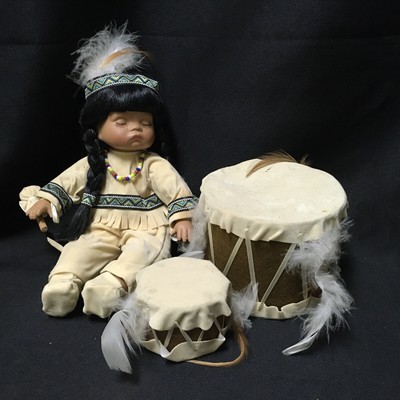 Native American Sleeping Drumgirl W/Drums The Emerald Doll Collection